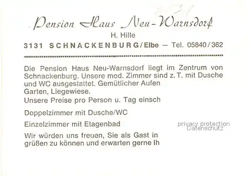 AK / Ansichtskarte Schnackenburg Pension Haus Neu Warnsdorf Kat. Schnackenburg