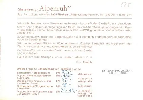 AK / Ansichtskarte Maderhalm Gaestehaus Alpenruh Kat. Fischen i.Allgaeu