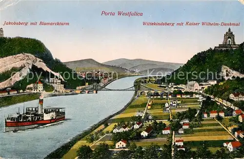 AK / Ansichtskarte Porta Westfalica Jakobsberg mit Bismarckturm Wittekindsberg mit Kaiser Wilhelm Denkmal Kat. Porta Westfalica