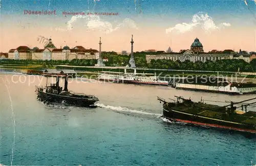 Duesseldorf Rheinpartie am Kunstpalast Schlepper Frachtkahn Binnenschifffahrt Kat. Duesseldorf