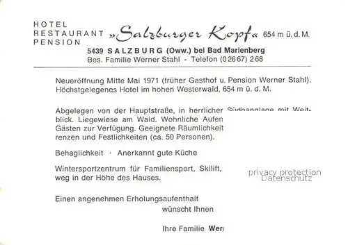 AK / Ansichtskarte Salzburg Westerwald bei Bad Marienburg Hotel Restaurant Pension Salzburger Hof Kat. Salzburg i. Westerwald