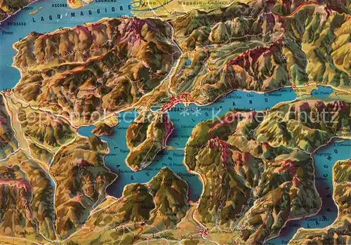 AK / Ansichtskarte Tessin Ticino Panoramakarte der drei Seen Kat. Lugano