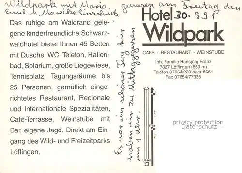 AK / Ansichtskarte Loeffingen Hotel Wildpark Cafe Restaurant Weinstube Kat. Loeffingen