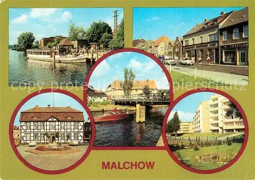 AK / Ansichtskarte Malchow Dampferanlegestelle Lange Strasse Rathaus Drehbruecke Neubaugebiet Kat. Malchow Mecklenburg