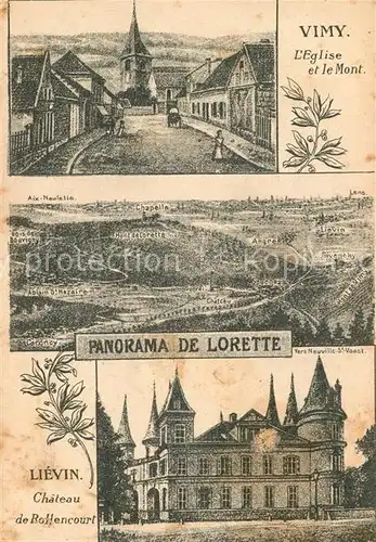 Vimy Eglise et le Mont Panorama de Lorette Chateau de Rollencourt Kat. Vimy