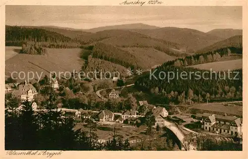 Blauenthal Erzgebirge Panorama mit Blick zum Auersberg Unterkunftshaus Aussichtsturm Kat. Eibenstock