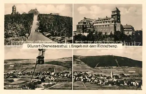 Oberwiesenthal Erzgebirge Fichtelberg mit Autostrasse Unterkunftshaus Aussichtsturm Bergbahn Kat. Oberwiesenthal