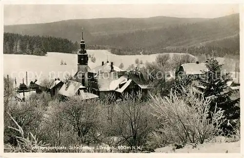 Schellerhau Teilansicht mit Kirche Wintersportplatz Erzgebirge Kat. Altenberg