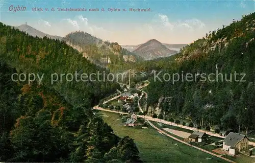 Oybin Panorama Blick von der Teufelsmuehle nach Berg Oybin und Hochwald Zittauer Gebirge Kat. Kurort Oybin