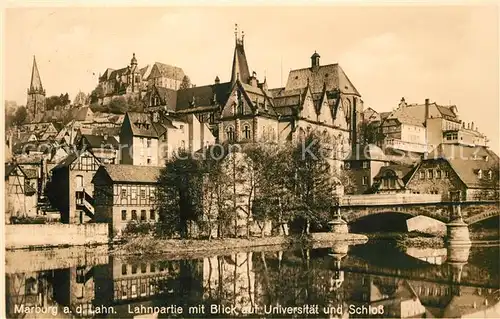 Marburg Lahn Lahnpartie mit Universitaet und Schloss Kat. Marburg