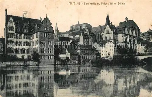 Marburg Lahn Lahnpartie mit Universitaet und Schloss Kat. Marburg