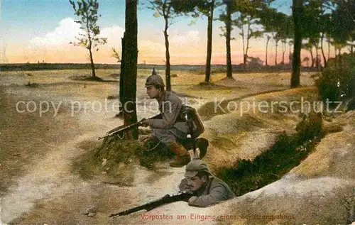 AK / Ansichtskarte Militaria Schuetzengraben Soldaten mit Gewehr Kuenstlerkarte Serie das Deutsache Heer WK1