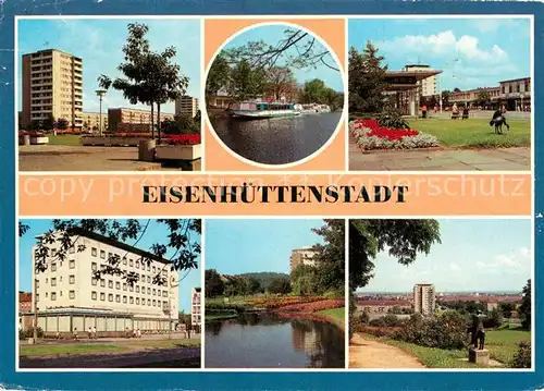 AK / Ansichtskarte Eisenhuettenstadt Lilienthal Ring Anlegestele Fahrgastschiffe Leninallee Hotel Lunik Kat. Eisenhuettenstadt