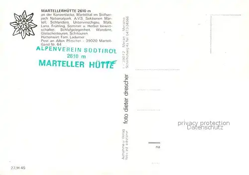 AK / Ansichtskarte Martelltal Martellerhuette Kat. Vinschgau Bozen Suedtirol