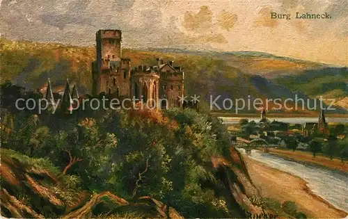 AK / Ansichtskarte Oberlahnstein Burg Lahneck an der Muendung der Lahn Kuenstlerkarte Kat. Lahnstein