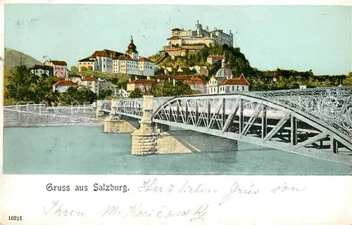 AK / Ansichtskarte Salzburg Oesterreich Bruecke mit Festung Hohensalzburg Kat. Salzburg