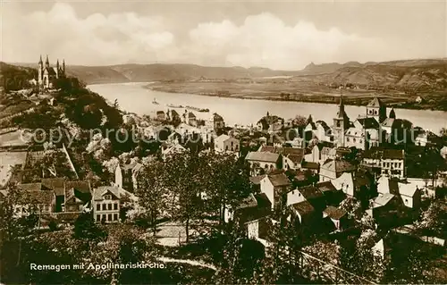 AK / Ansichtskarte Remagen Panorama Blick ueber den Rhein mit Apollinariskirche Kat. Remagen