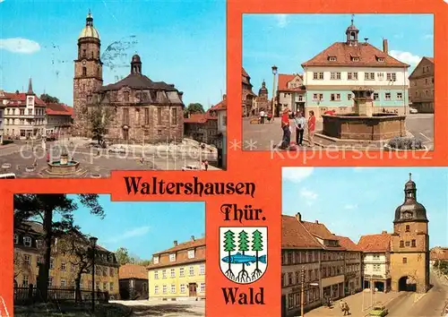 AK / Ansichtskarte Waltershausen Gotha Stadtkirche Rathaus Markt Salzmannschule Nikolaustor Kat. Waltershausen