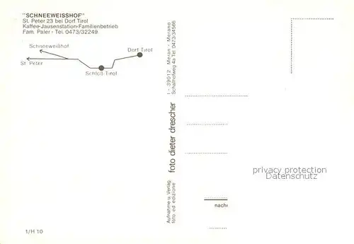 Dorf Tirol Schneeweisshof Kaffee Jausenstation Kat. Tirolo