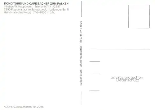 Freudenstadt Konditorei Cafe Bacher zum Falken Kat. Freudenstadt