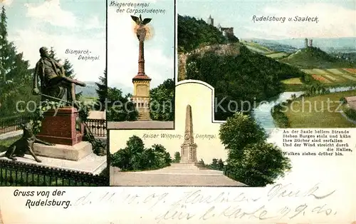 Rudelsburg Bismarck Denkmal Kriegerdenkmal Rudelsburg und Saaleck Kaiser Wilhelm Denkmal Kat. Bad Koesen