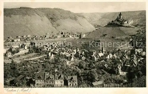 Cochem Mosel Panorama mit Blick zur Reichsburg Kupfertiefdruck Kat. Cochem