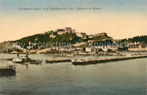 Ehrenbreitstein Rhein Schiffbruecke Dampfer Festung Kat. Koblenz