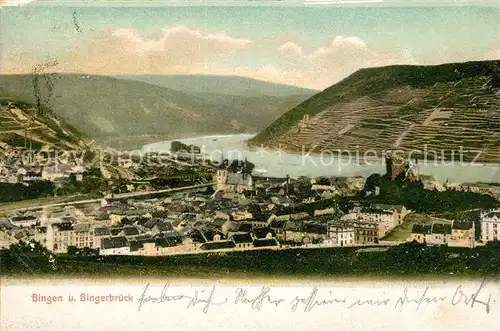 Bingen Rhein Panorama mit Bingerbrueck Kat. Bingen am Rhein