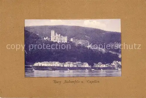 Kapellen Stolzenfels Blick ueber den Rhein zur Burg Kat. Koblenz