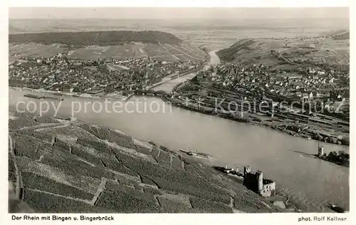 Bingen Rhein und Bingerbrueck Nahemuendung Blick vom Niederwald Kat. Bingen am Rhein