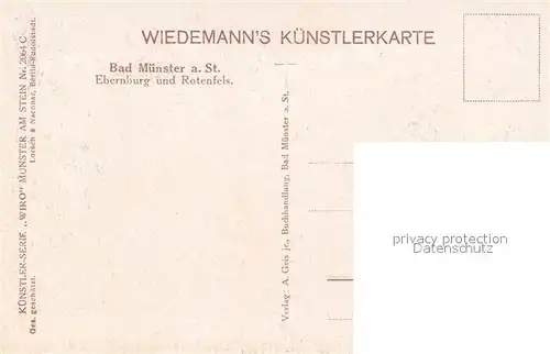 Bad Muenster Stein Ebernburg Panorama mit Ebernburg und Rotenfels Wiro Kuenstlerkarte Nr 2064 C Kat. Bad Muenster am Stein Ebernburg
