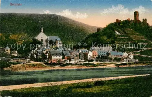 Beilstein Mosel Blick ueber die Mosel mit Burg Kat. Beilstein