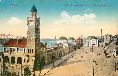St Pauli Landungsbruecke mit Elbtunneleingang Kat. Hamburg