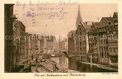 Hamburg Fleet mit Rathausturm und Nikolaikirche Kat. Hamburg