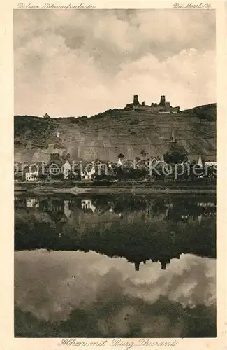 Alken Koblenz Blick ueber den Rhein mit Burg Thurant Wasserspiegelung Kat. Alken