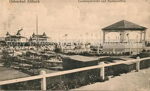 Ahlbeck Ostseebad Landungsbruecke und Musikpavillon Kat. Heringsdorf Insel Usedom