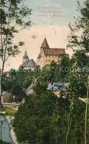AK / Ansichtskarte Schwarzenberg Erzgebirge Schloss und Kirche Kat. Schwarzenberg