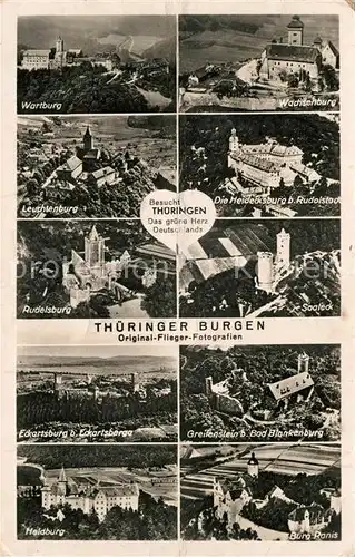 AK / Ansichtskarte Thueringen Region Fliegeraufnahmen mit Wartburg Wachsenburg Leuchtenburg Heidecksburg Rudelsburg Saaleck Eckartsburg Greifenstein Heidburg Burg Panis Kat. Erfurt