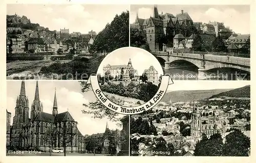 Marburg Lahn Lahnpartie Lahnbruecke mit Universitaet Elisabethkirche Stadtblick Kat. Marburg