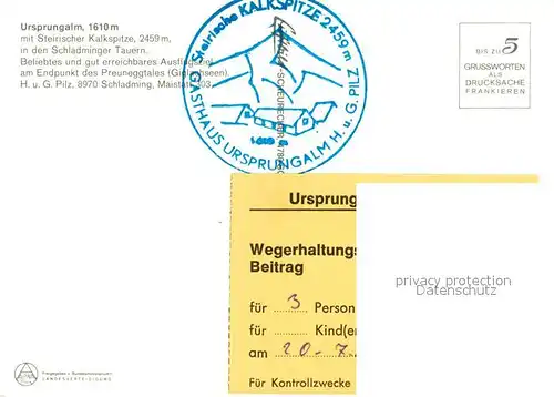 AK / Ansichtskarte Schladming Obersteiermark Fliegeraufnahme Ursprungalm Steirische Kalkspitze Kat. Schladming