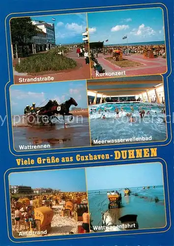 AK / Ansichtskarte Cuxhaven Duhnen Nordseebad Strandstrasse Kurkonzert Wattrennen Meerwasserwellenbad