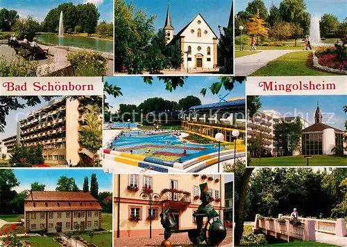 AK / Ansichtskarte Mingolsheim Kirche Park Denkmal Schwimmbad Kursanatorium Kat. Bad Schoenborn