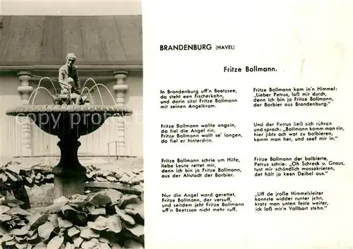 AK / Ansichtskarte Brandenburg Havel Brunnen und Gedicht von Fritze Bollmann Kat. Brandenburg