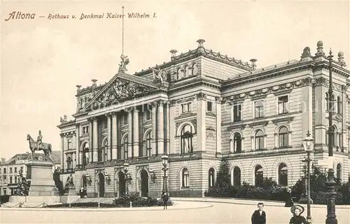 Altona Hamburg Rathaus und Denkmal Kaiser Wilhelm I Reiterstandbild Kat. Hamburg