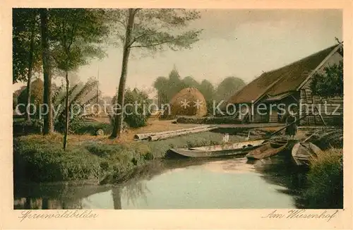 Lehde Partie am Wiesenhof Wasserstrasse Kahn Serie Spreewaldbilder Kat. Luebbenau Spreewald