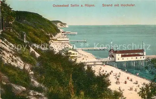 Sellin Ruegen Strand mit Hochufer Seebruecke Kat. Sellin Ostseebad