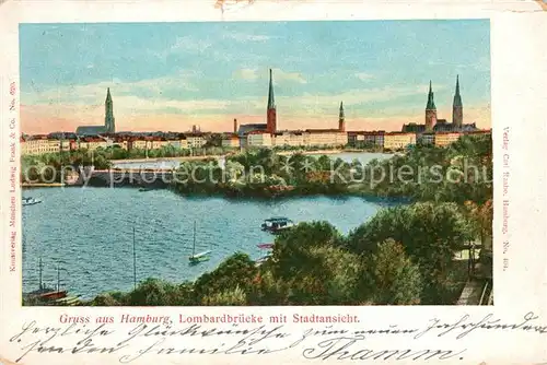 Hamburg Lombardbruecke mit Stadtansicht Kat. Hamburg