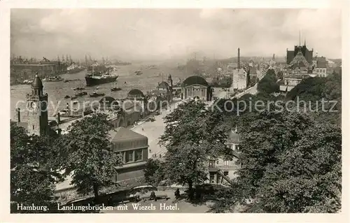 Hamburg Hafen Landungsbruecken mit Wiezels Hotel Kat. Hamburg