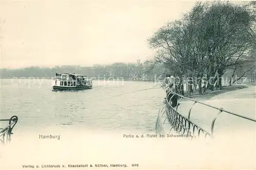 Hamburg Partie an der Alster bei Schwanenwik Dampfer Kat. Hamburg