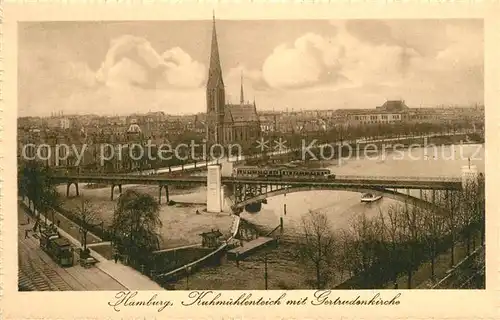 AK / Ansichtskarte Hamburg Kuhmuehlenteich mit Gertrudenkirche Eisenbahnbruecke Kat. Hamburg